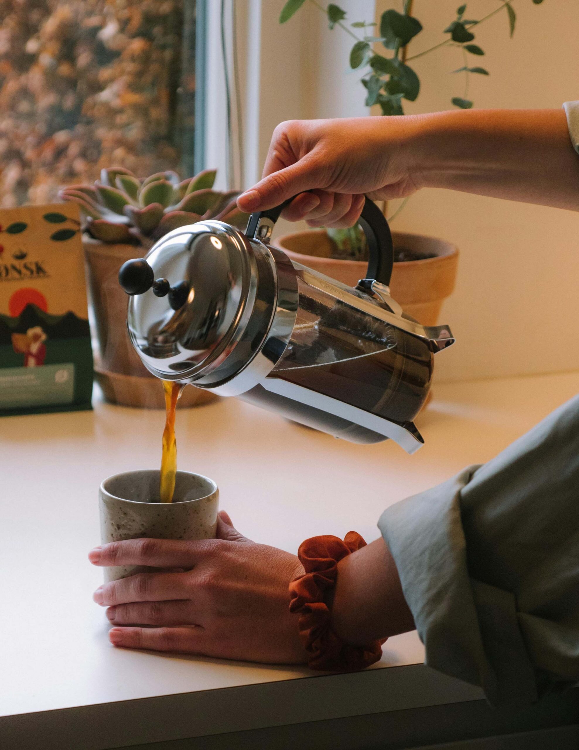 French press coffee pour. Rediscover prayer in ordinary moments.